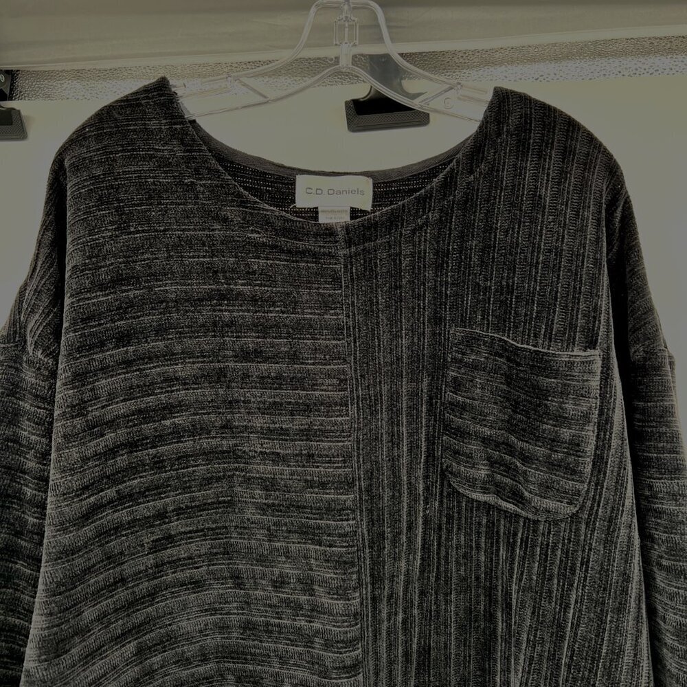 C.D. Daniels Womens Pullover Sweater 3/4 Sleeve Textured Black Gray Size 3X - Picture 2 of 8